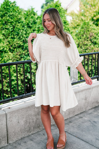 Stay Awhile Textured Mini Dress - Natural