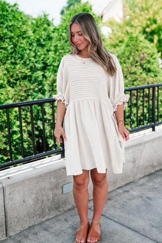 Stay Awhile Textured Mini Dress - Natural