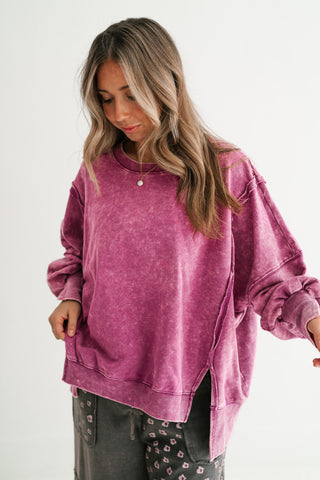 Plum Oversized Mineral Wash Sweatshirt