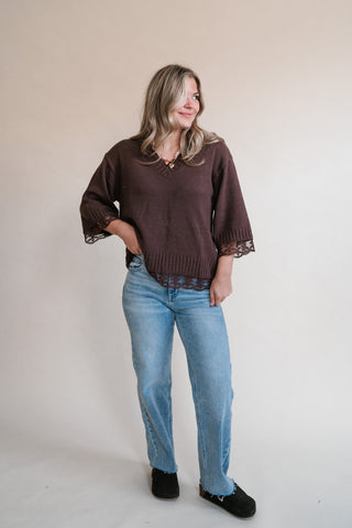 Dalia Relaxed Lace Trim Knit Top