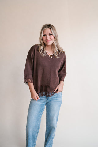 Dalia Relaxed Lace Trim Knit Top
