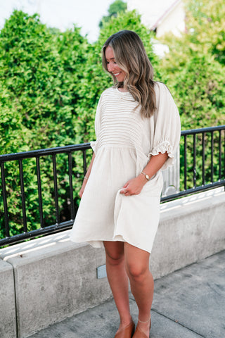 Stay Awhile Textured Mini Dress - Natural
