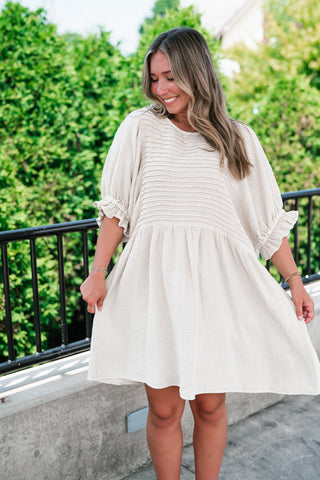 Stay Awhile Textured Mini Dress - Natural
