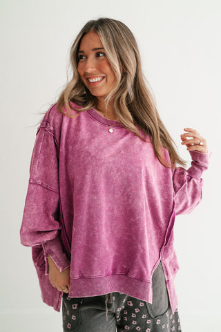 Plum Oversized Mineral Wash Sweatshirt