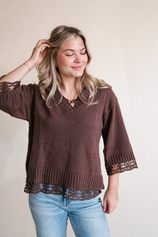 Dalia Relaxed Lace Trim Knit Top