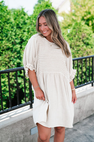 Stay Awhile Textured Mini Dress - Natural