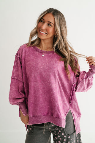 Plum Oversized Mineral Wash Sweatshirt