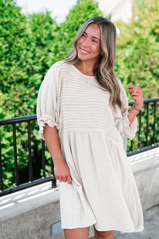 Stay Awhile Textured Mini Dress - Natural