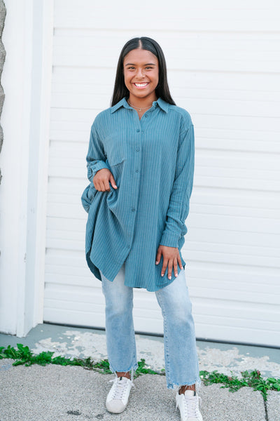 Right On The Stripes Button Down Top