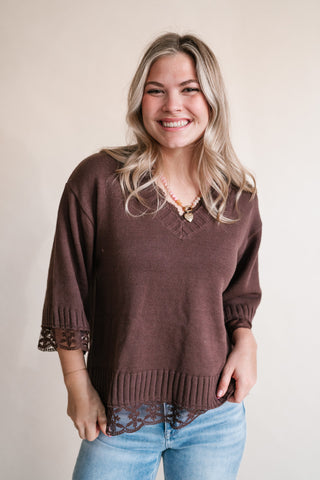 Dalia Relaxed Lace Trim Knit Top
