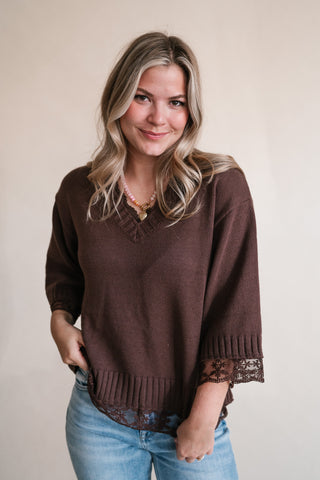 Dalia Relaxed Lace Trim Knit Top