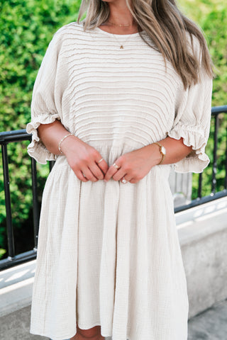Stay Awhile Textured Mini Dress - Natural