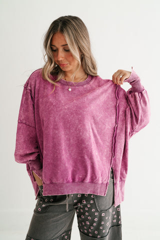 Plum Oversized Mineral Wash Sweatshirt