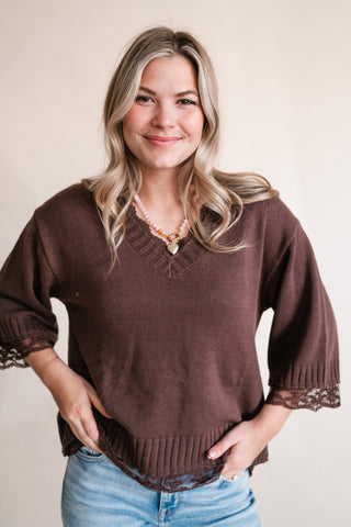 Dalia Relaxed Lace Trim Knit Top
