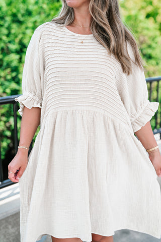 Stay Awhile Textured Mini Dress - Natural