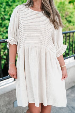 Stay Awhile Textured Mini Dress - Natural