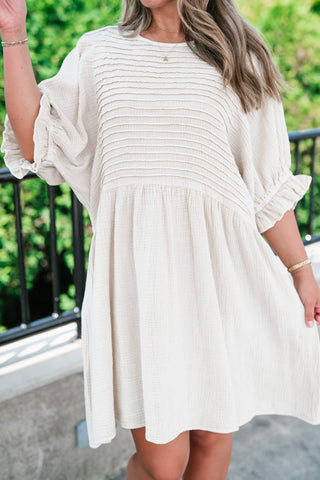 Stay Awhile Textured Mini Dress - Natural