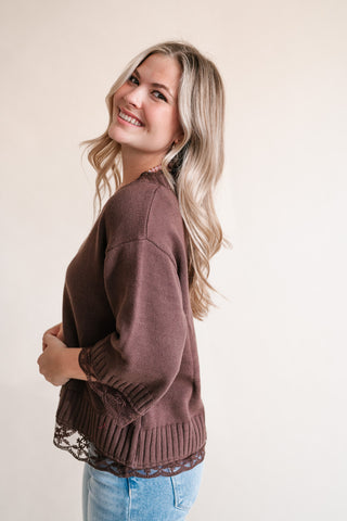 Dalia Relaxed Lace Trim Knit Top
