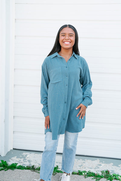 Right On The Stripes Button Down Top