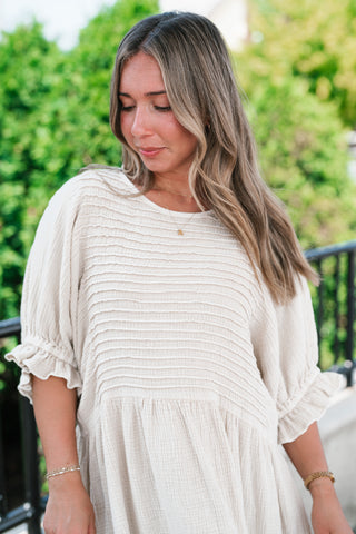 Stay Awhile Textured Mini Dress - Natural