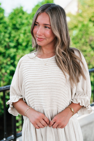Stay Awhile Textured Mini Dress - Natural
