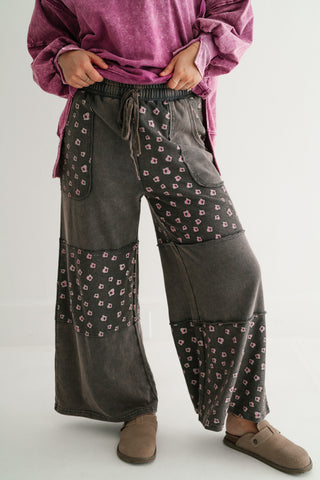 Stone Garden Floral Mineral Wash Wide Leg Pants