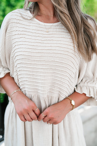 Stay Awhile Textured Mini Dress - Natural