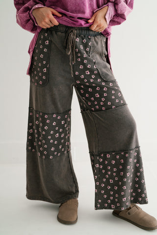 Stone Garden Floral Mineral Wash Wide Leg Pants