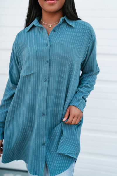 Right On The Stripes Button Down Top
