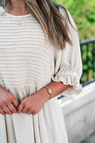 Stay Awhile Textured Mini Dress - Natural