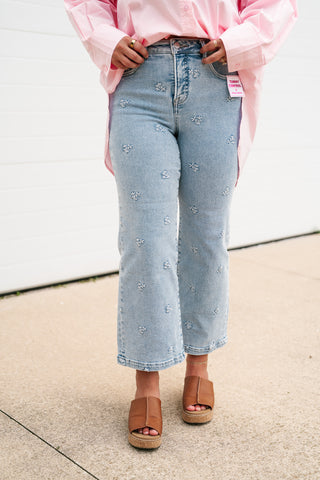 Risen Paige Embroidered Wide Leg Jean