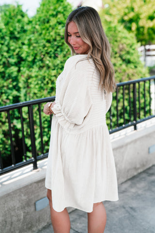 Stay Awhile Textured Mini Dress - Natural