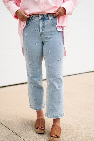 Risen Paige Embroidered Wide Leg Jean