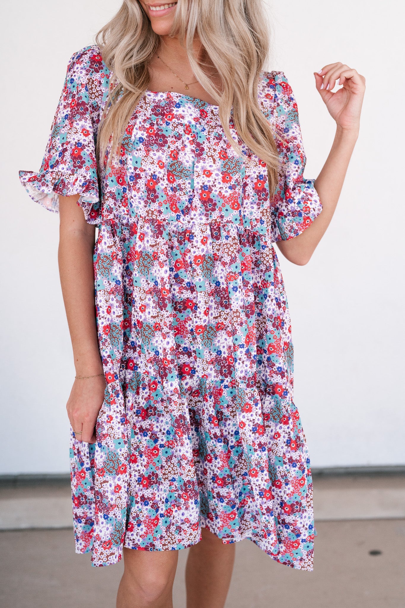 Roseanne Tiered Floral Midi Dress - Mocha Lavender
