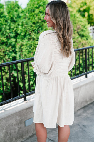 Stay Awhile Textured Mini Dress - Natural