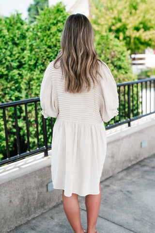 Stay Awhile Textured Mini Dress - Natural