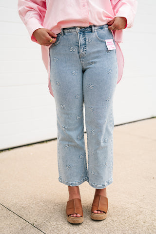 Risen Paige Embroidered Wide Leg Jean