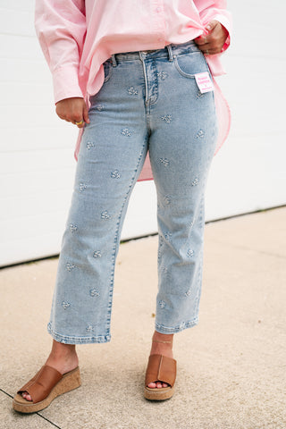 Risen Paige Embroidered Wide Leg Jean