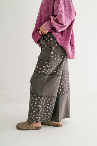 Stone Garden Floral Mineral Wash Wide Leg Pants
