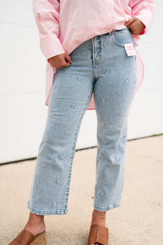 Risen Paige Embroidered Wide Leg Jean