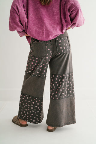 Stone Garden Floral Mineral Wash Wide Leg Pants