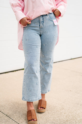 Risen Paige Embroidered Wide Leg Jean