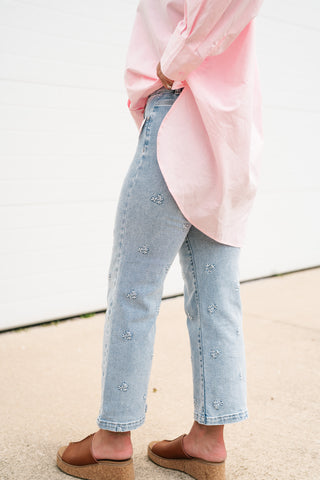 Risen Paige Embroidered Wide Leg Jean
