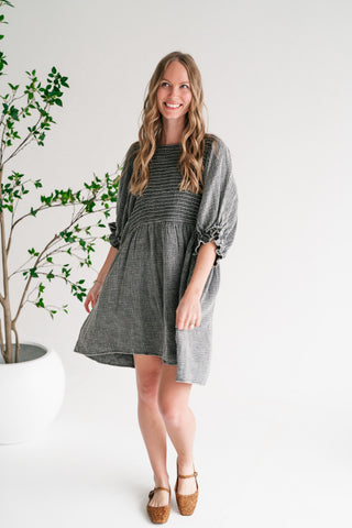 Stay Awhile Textured Mini Dress - Black