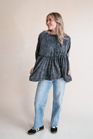Dainty Eyelet Detailed Babydoll Top - Ashed Black