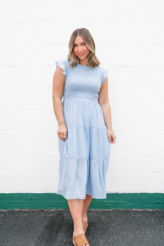 The Willow Smocked Midi Dress - Chambray