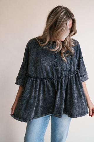 Dainty Eyelet Detailed Babydoll Top - Ashed Black