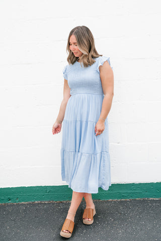 The Willow Smocked Midi Dress - Chambray
