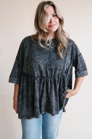 Dainty Eyelet Detailed Babydoll Top - Ashed Black