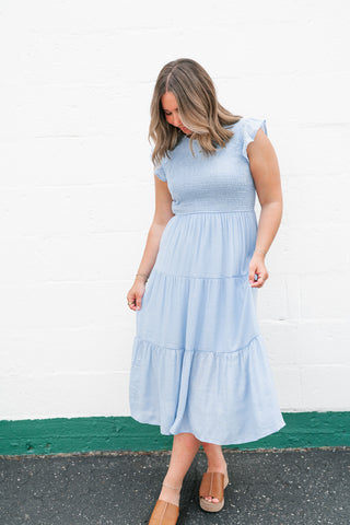 The Willow Smocked Midi Dress - Chambray